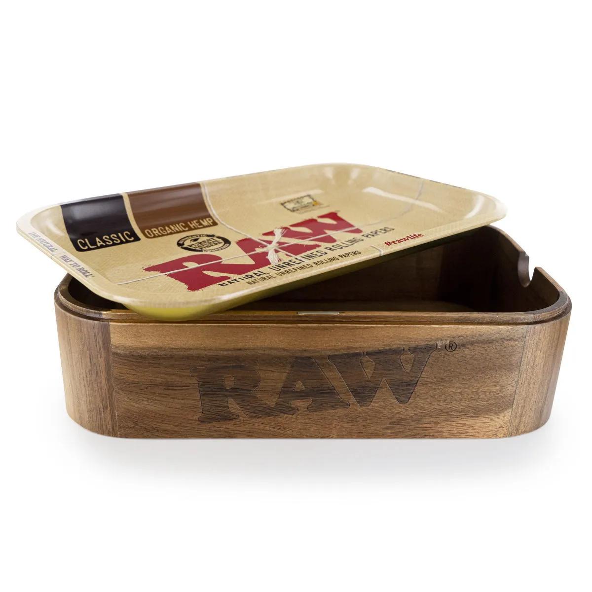 Caja de madera RAW con tapa bandeja