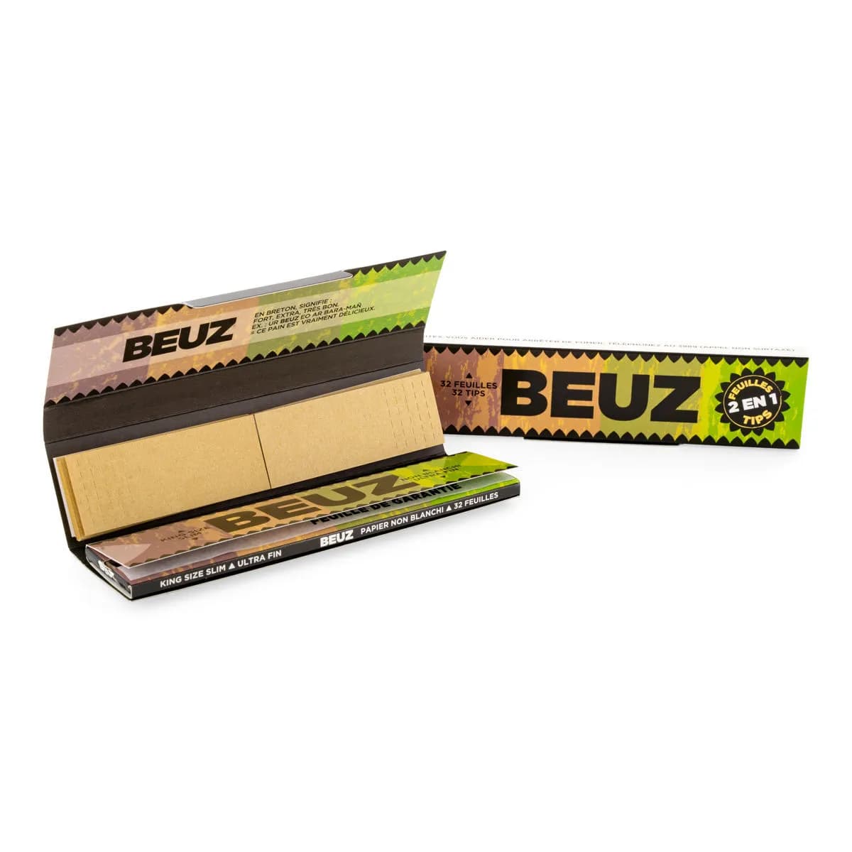 BEUZ Papel de Liar sin Blanquear King Size Slim + Boquillas