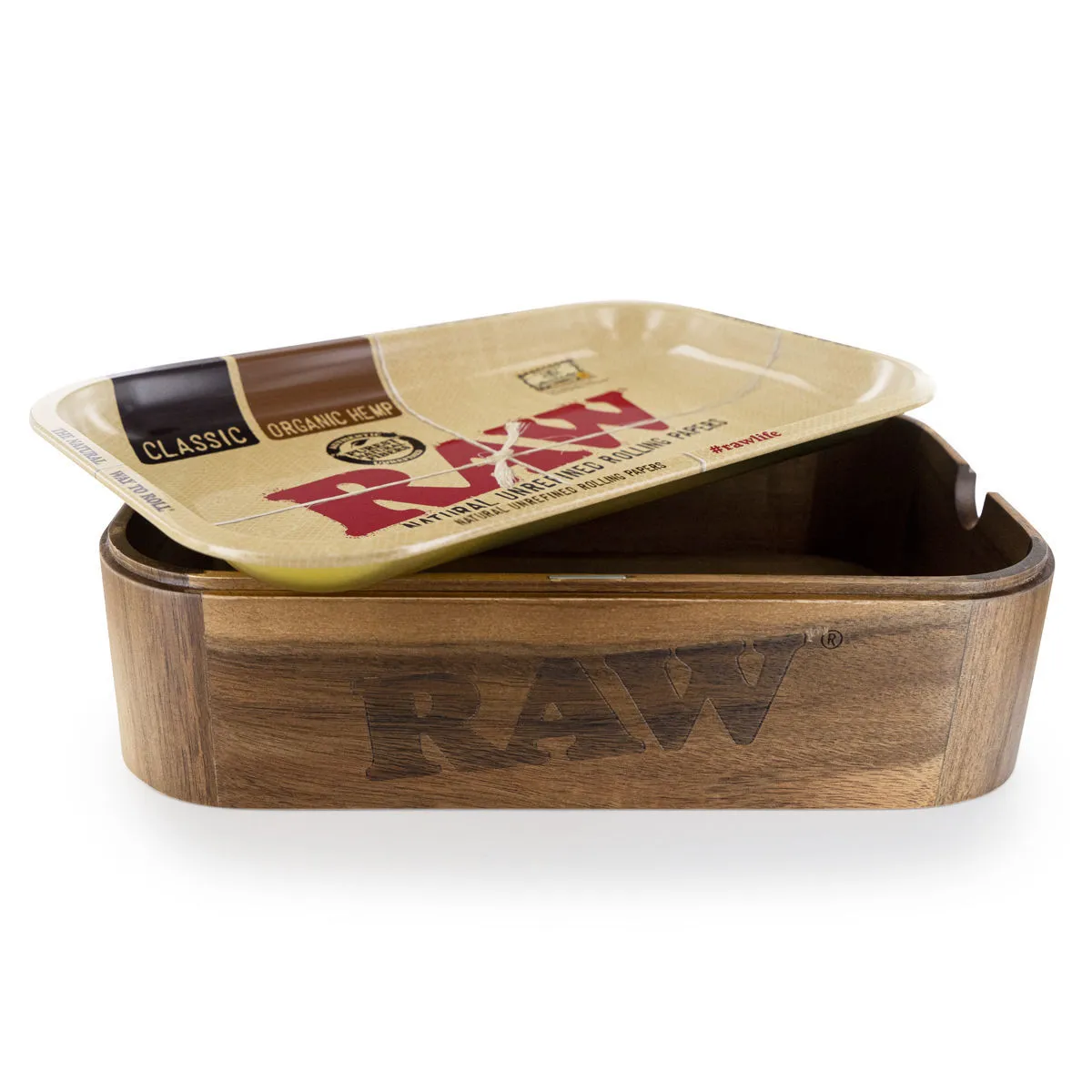 Caja de madera RAW con tapa bandeja